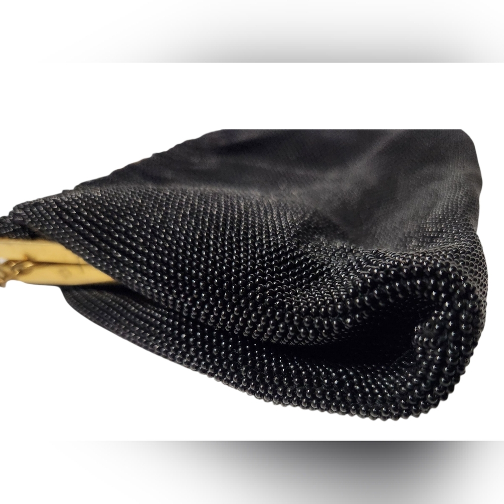 Vintage French Hand Beaded Made in France Black & Gold Purse - Picture 9 of 12